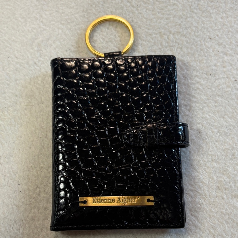 Etienne Aigner Black Croc-Embossed Key Wallet
